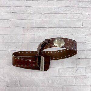 Zudor brown leather wrap belt with silver studs